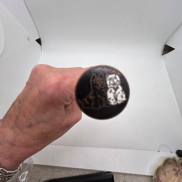 Scottish Terrier Antique Hat Pin Black & White Enamel Scottie Dogs 1900s 10 Inch - Picture 5 of 15